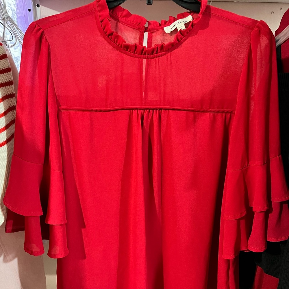 NWOT Red Mesh Ruffle Sleeve Blouse